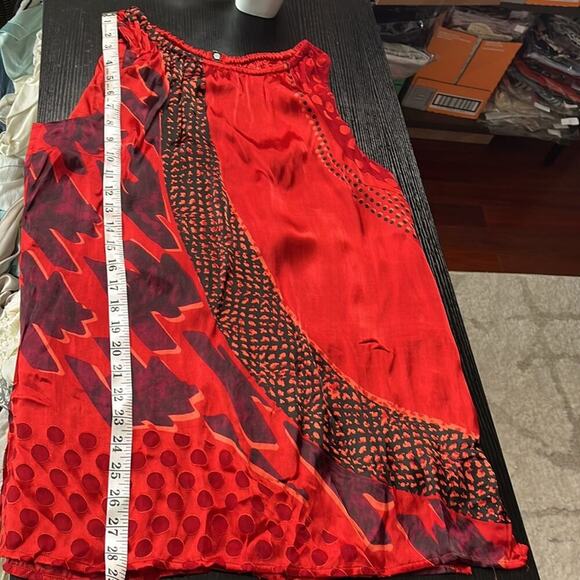 CAbi Red and Black Patchwork Silk Blend Burnout Top - Picture 10 of 10